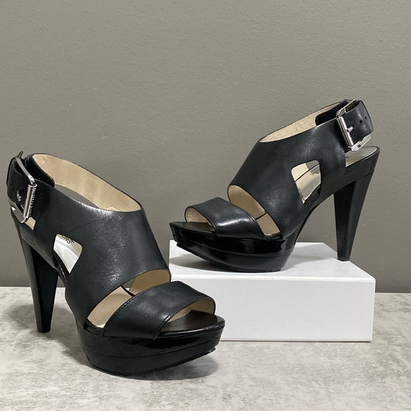 Michael Kors Shoes - Like New! Michael Kors Black Leather Strappy Platform Heels Size 6